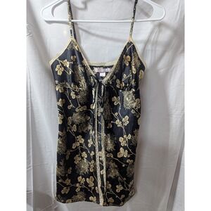 Vtg Victoria's Secret Lingerie Flyaway Black Gold Camisole Floral Nightie Medium